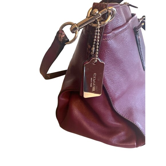 Coach Burgundy Purple Leather Satchel Snake Print Handles Crossbody Strap - Picture 3 of 6